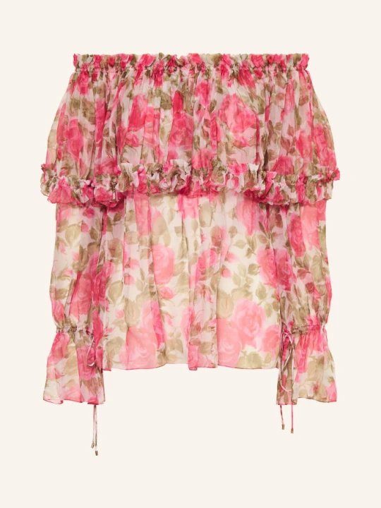 Zdjęcie produktu Chloé Jedwabna Bluzka Z Odkrytymi Ramionami I Falbanami pink