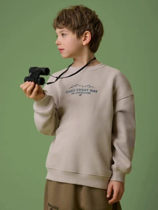 Zdjęcie produktu Chłopięca bluza dresowa nierozpinana bez kaptura 4F 4FJRSS26TSWSM2829 - beżowa