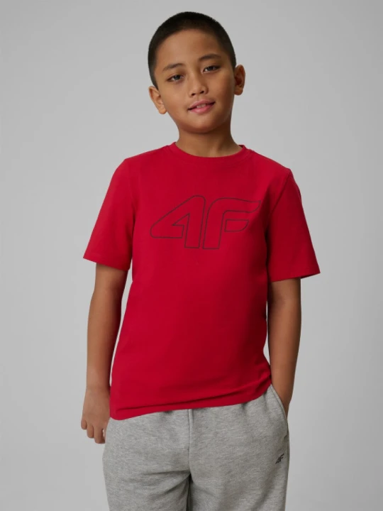 Zdjęcie produktu Chłopięcy t-shirt z nadrukiem 4F 4FJRSS26TTSHM3599 - czerwony