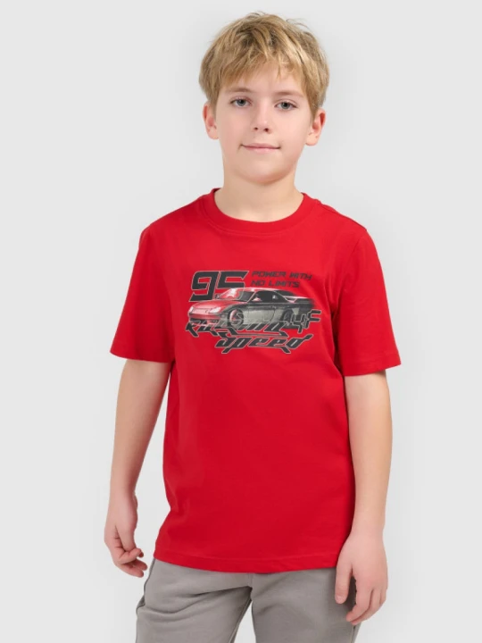 Zdjęcie produktu Chłopięcy t-shirt z nadrukiem 4F 4FJRSS26TTSHM3681 - czerwony