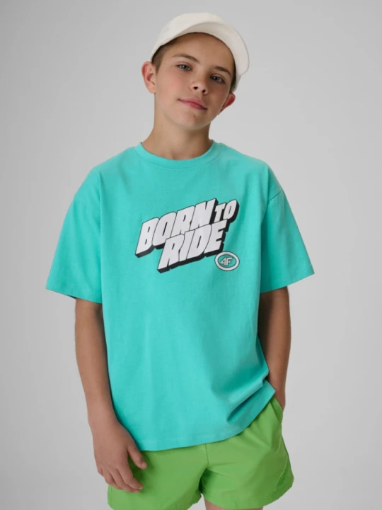 Zdjęcie produktu Chłopięcy t-shirt z nadrukiem 4F 4FJRSS26TTSHM4174 - miętowy