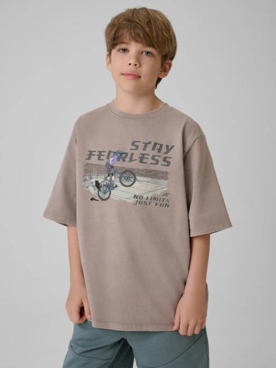 Zdjęcie produktu Chłopięcy t-shirt z nadrukiem 4F 4FJRSS26TTSHM4279 - szary