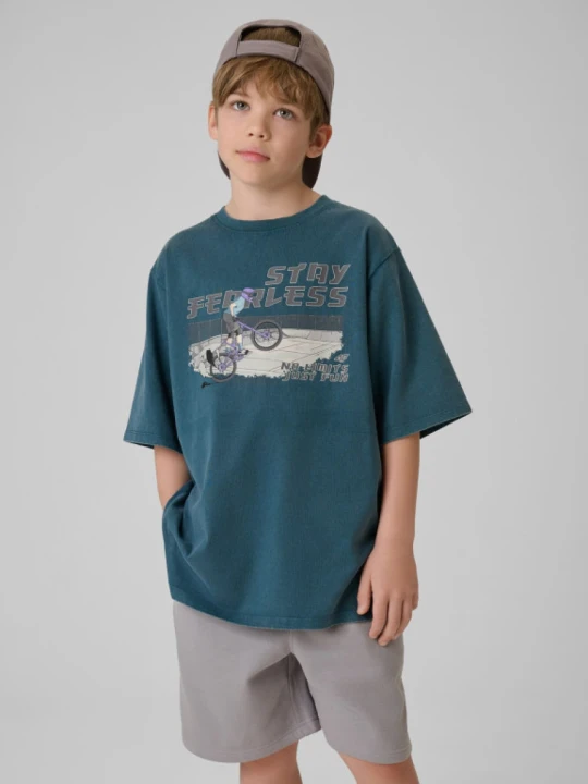 Zdjęcie produktu Chłopięcy t-shirt z nadrukiem 4F 4FJRSS26TTSHM4279 - turkusowy