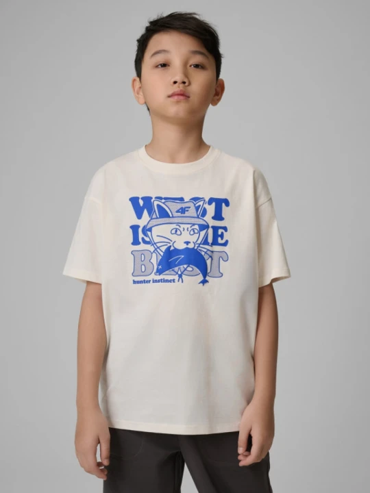 Zdjęcie produktu Chłopięcy t-shirt z nadrukiem 4F 4FJWSS26TTSHM2814 - biały