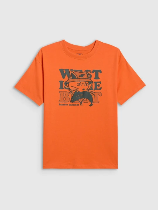 Zdjęcie produktu Chłopięcy t-shirt z nadrukiem 4F 4FJWSS26TTSHM2814 - pomarańczowy