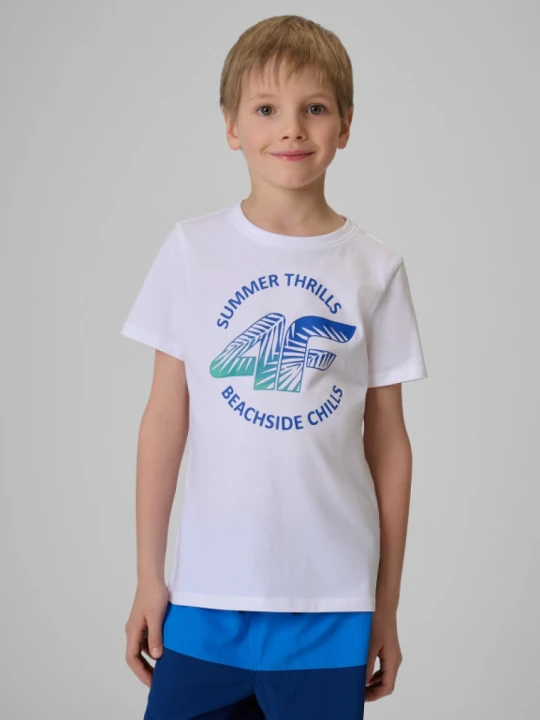 Zdjęcie produktu Chłopięcy t-shirt z nadrukiem 4F 4FJWSS26TTSHM3284 - biały