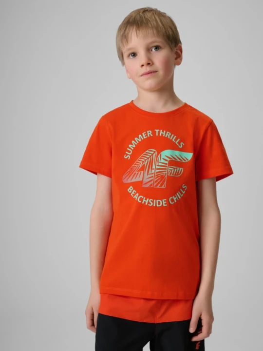 Zdjęcie produktu Chłopięcy t-shirt z nadrukiem 4F 4FJWSS26TTSHM3284 - czerwony