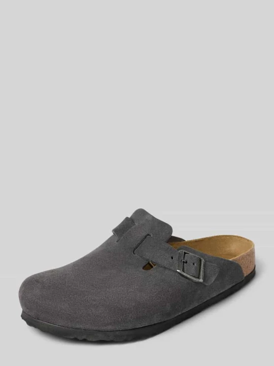 Zdjęcie produktu Chodaki ze skóry z klamrą z bolcem Model 'Boston' Birkenstock Ciemnoszary