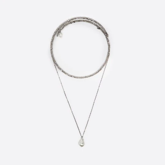 Zdjęcie produktu Choker kryształki i łańcuszek perła srebrny BIMBA Y LOLA