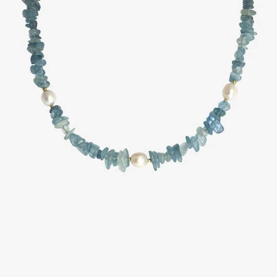 Zdjęcie produktu Choker z akwamarynem; i perłami, srebrny pozłacany Ania Kruk