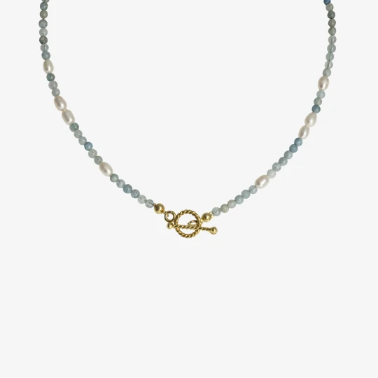 Zdjęcie produktu Choker z akwamarynem; i perłami srebrny pozłacany Ania Kruk