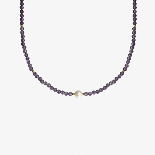 Zdjęcie produktu Choker z ametystem i perłą; srebrny pozłacany Ania Kruk