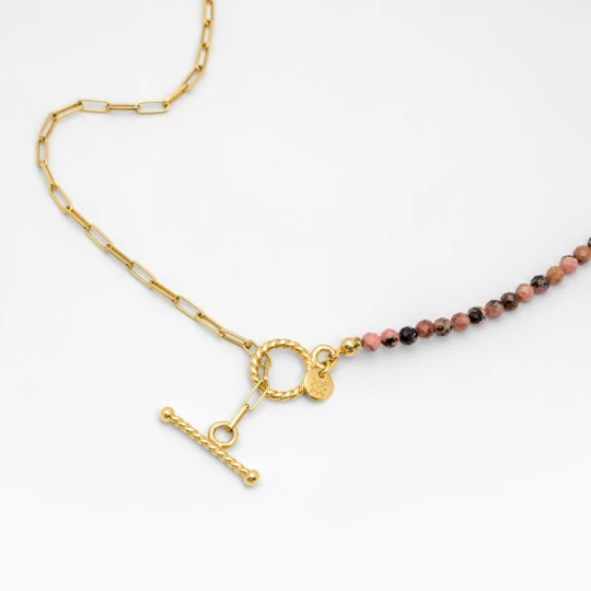 Zdjęcie produktu Choker z rodonitem; srebrny pozłacany Ania Kruk CIEMNORÓŻOWY