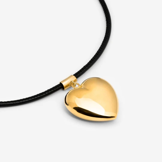 Zdjęcie produktu Choker z sercem; na rzemyku, srebrny pozłacany Ania Kruk CZARNY