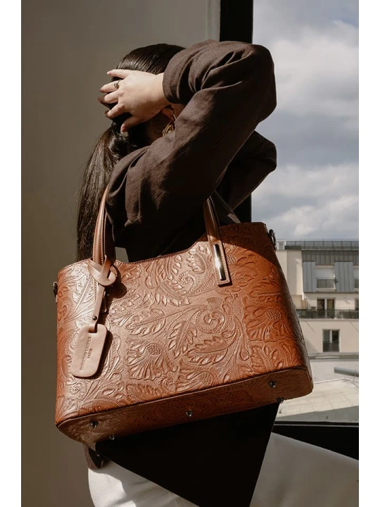 Zdjęcie produktu Christian Laurier Skórzana torebka "Noor" w kolorze jasnobrązowym - 40 x 27 x 16 cm rozmiar: onesize