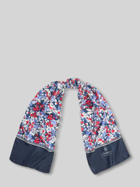 Zdjęcie produktu Chusta z czystego jedwabiu z napisem logo Lauren Ralph Lauren Ciemnoniebieski