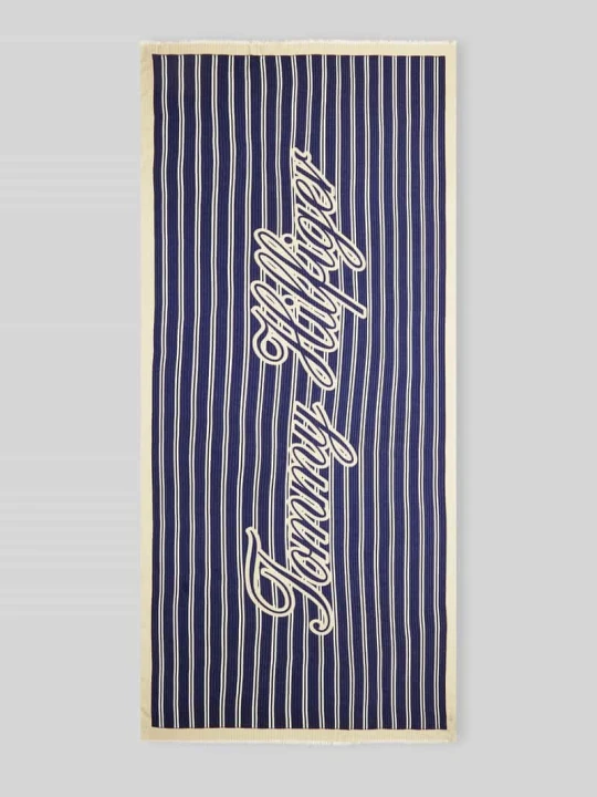 Zdjęcie produktu Chusta z mieszanki modalu i bawełny z napisem z logo Tommy Hilfiger Niebieski