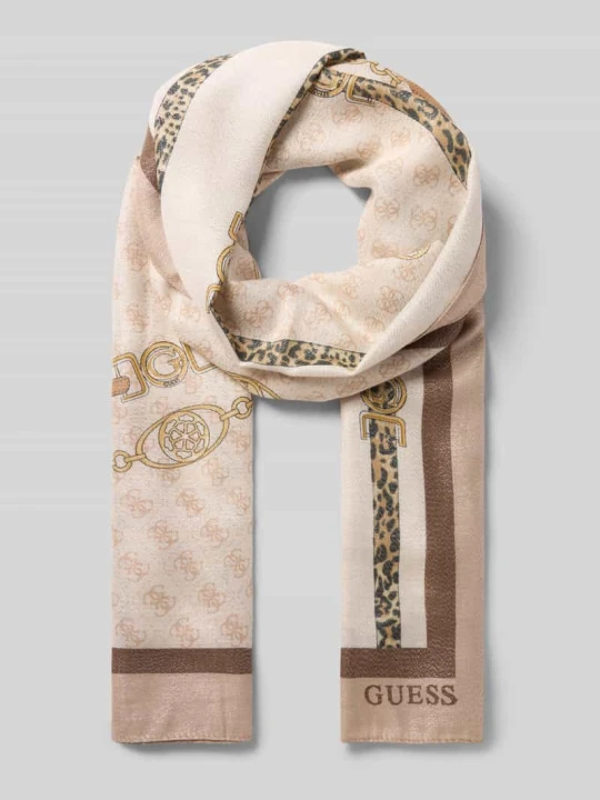 Zdjęcie produktu Chusta z mieszanki wiskozy z detalem z logo Guess Beżowy