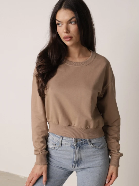 Zdjęcie produktu Ciemnobeżowa Bluza z Dodatkiem Bawełny Wykończona Ściągaczami Evilaya J.style Beżowy