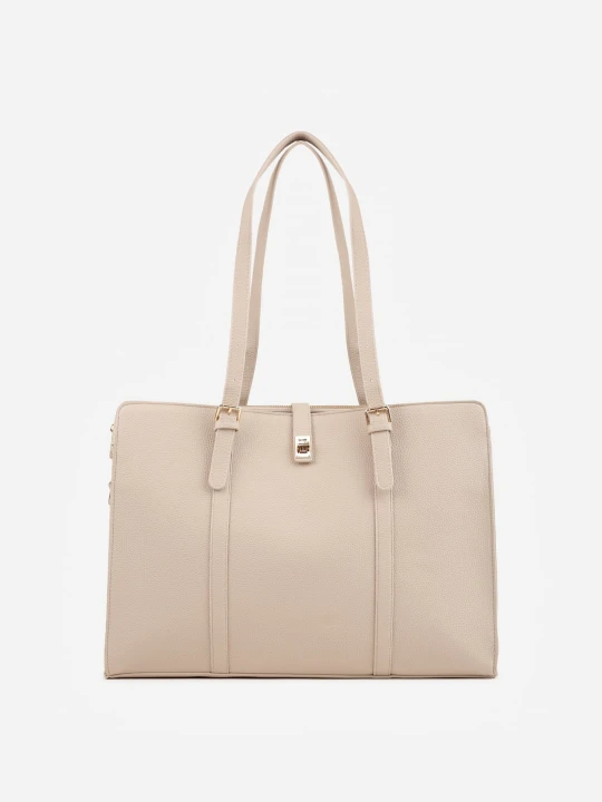 Zdjęcie produktu Ciemnobeżowa Elegancka Torebka Aktówka z Regulowanym Paskiem Crossbody Paliphae Caely Beżowy