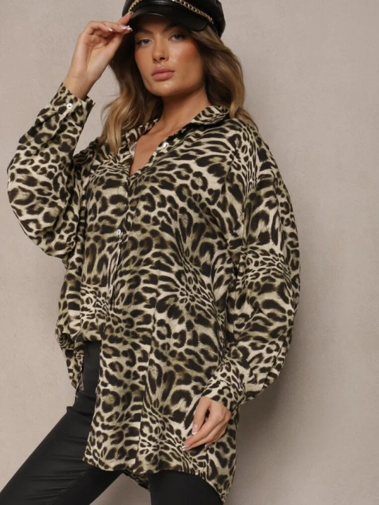 Zdjęcie produktu Ciemnobeżowa Koszula Oversize z Wiskozy z Lnem Sanalinae Melya By Melody Beżowy