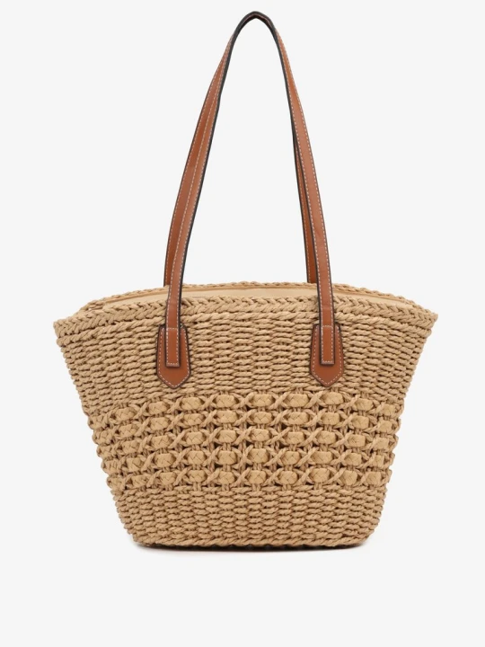 Zdjęcie produktu Ciemnobeżowa Pleciona Torebka Typu Shopper Ulolana Caely Beżowy