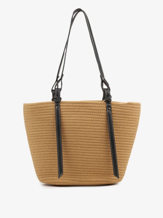 Zdjęcie produktu Ciemnobeżowa Szydełkowa Torebka Typu Shopper z Bawełny Mevonna Caely Beżowy
