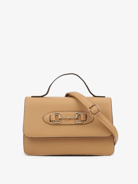 Zdjęcie produktu Ciemnobeżowa Torebka Prostokątna w Typie Listonoszki z Paskiem Regulowanym Naniviia Fashion&bags Beżowy