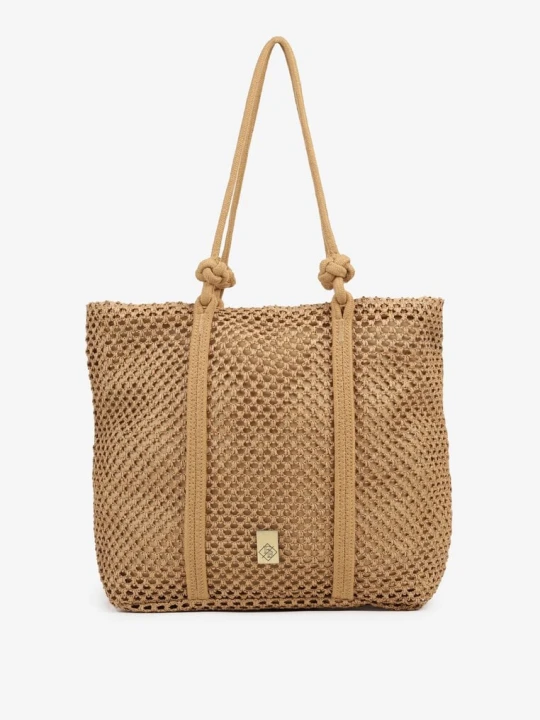 Zdjęcie produktu Ciemnobeżowa Torebka Typu Shopper z Plecionki Reviane Caely Beżowy