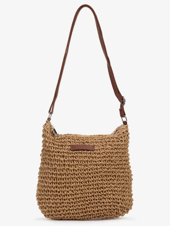 Zdjęcie produktu Ciemnobeżowa Torebka w Stylu Boho na Regulowanym Pasku Viollan Beżowy