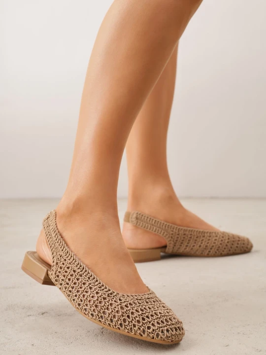 Zdjęcie produktu Ciemnobeżowe Balerinki Slingback VICES z Cholewką z Plecionki Lilinova Beżowy