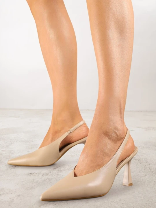 Zdjęcie produktu Ciemnobeżowe Czółenka Sandały Vices na Szpilce Slingback Kolliva Beżowy