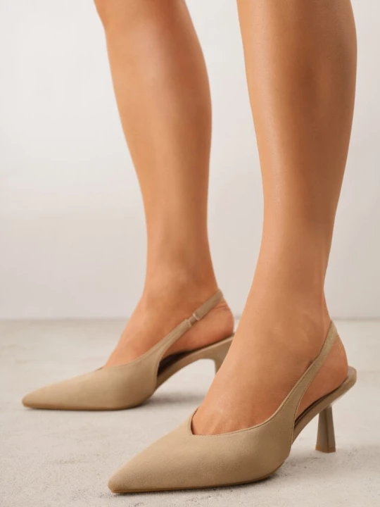 Zdjęcie produktu Ciemnobeżowe Czółenka VICES Typu Slingback na Geometrycznej Szpilce Aziressa Beżowy