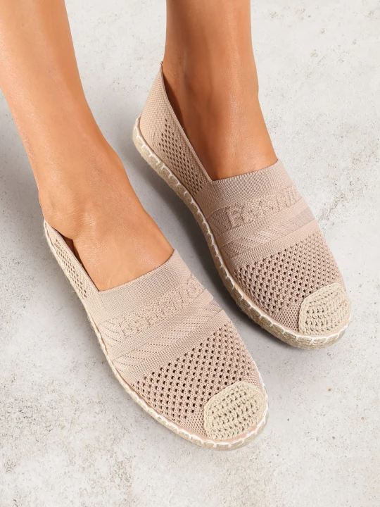 Zdjęcie produktu Ciemnobeżowe Espadryle z Plecioną Cholewką przed Kostkę Mokosa Beżowy