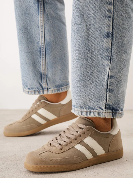 Zdjęcie produktu Ciemnobeżowe Klasyczne Sneakersy Typu Tenisówki ze Skóry Naturalnej Azurra Gowin Beżowy