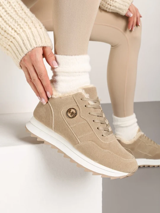 Zdjęcie produktu Ciemnobeżowe Ocieplane Sneakersy na Platformie Appopis Vices Beżowy