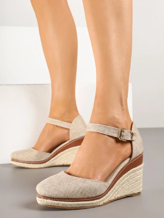 Zdjęcie produktu Ciemnobeżowe Sandały Espadryle na Plecionym Koturnie Alanilis Lady Glory Beżowy