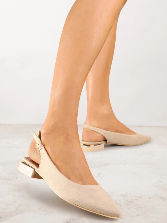 Zdjęcie produktu Ciemnobeżowe Sandały Slingback Vices z Metaliczną Aplikacją przy Obcasie Ediriella Beżowy