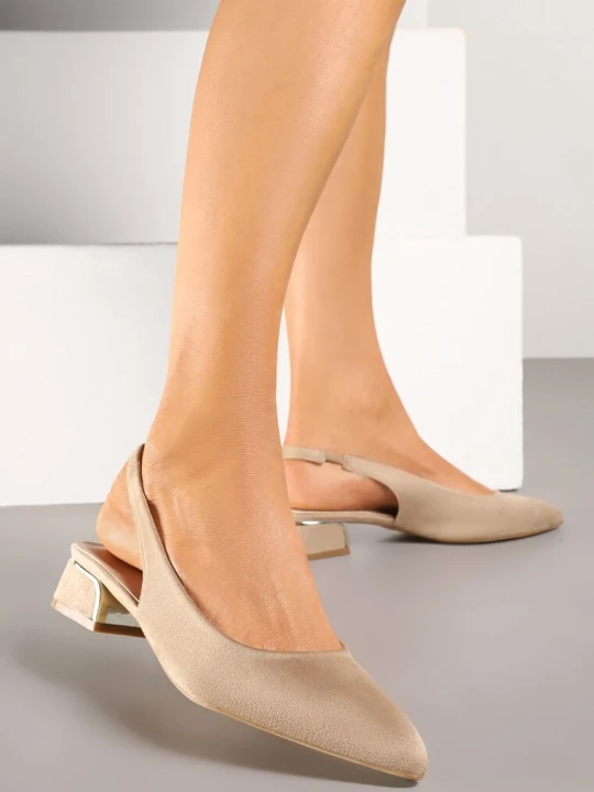Zdjęcie produktu Ciemnobeżowe Sandały Typu Slingback z Metaliczną Ozdobą Helmio Ballada Beżowy