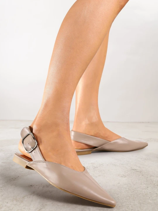 Zdjęcie produktu Ciemnobeżowe Sandały Vices Slingback z Paskiem ze Sprzączką Nirarine Beżowy