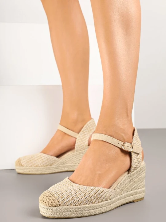 Zdjęcie produktu Ciemnobeżowe Sandały w Stylu Espadryli na Plecionym Koturnie Reflara Ideal Beżowy