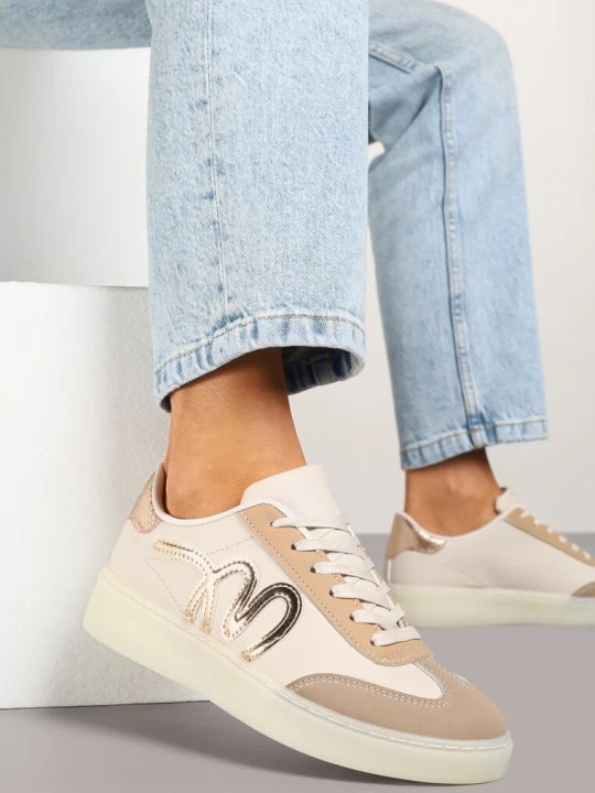 Zdjęcie produktu Ciemnobeżowe Sneakersy Klasyczne Tenisówki z Abstrakcyjną Aplikacją Ailinne Yolera Beżowy