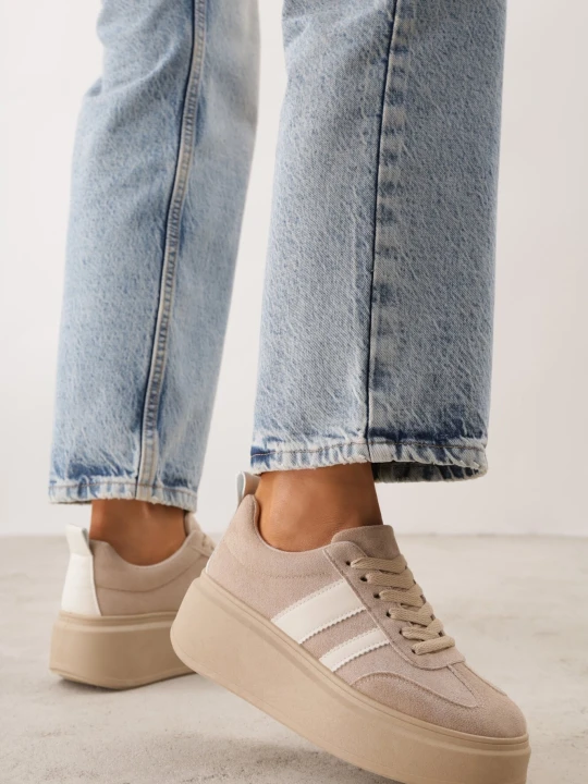 Zdjęcie produktu Ciemnobeżowe Sneakersy Kultowe Tenisówki na Platformie z Koturnem Elisara Ideal Beżowy