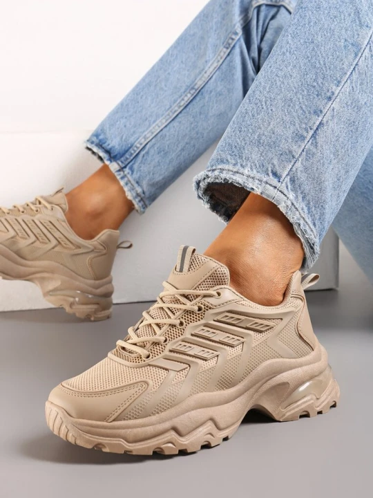 Zdjęcie produktu Ciemnobeżowe Sneakersy na Masywnej Podeszwie z Przeszyciami Hatila Vices Beżowy