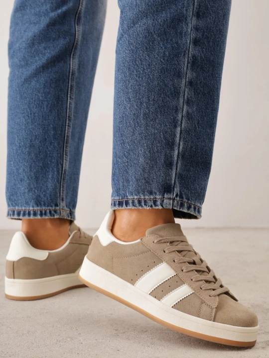 Zdjęcie produktu Ciemnobeżowe Sneakersy Ozdobione Paskami Eufonia Gowin Beżowy