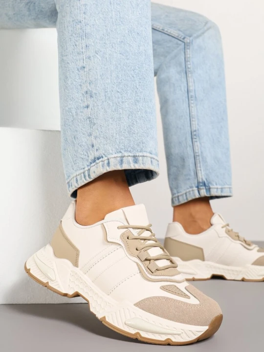 Zdjęcie produktu Ciemnobeżowe Sneakersy Streetwearowe z Kontrastowymi Przeszyciami Ilirenas Seastar Beżowy