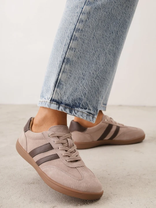 Zdjęcie produktu Ciemnobeżowe Sneakersy Typu Tenisówki w Stylu Barefoot ze Skóry Naturalnej Zesso Berrozio Beżowy
