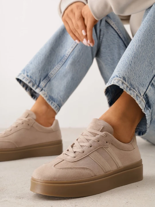 Zdjęcie produktu Ciemnobeżowe Sneakersy VICES Typu Tenisówki na Platformie z Paskami po Bokach Zidilla Beżowy