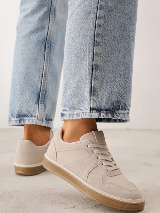 Zdjęcie produktu Ciemnobeżowe Sneakersy VICES w Stylu Basic ze Wstawkami z Imitacji Nubuku Akila Beżowy