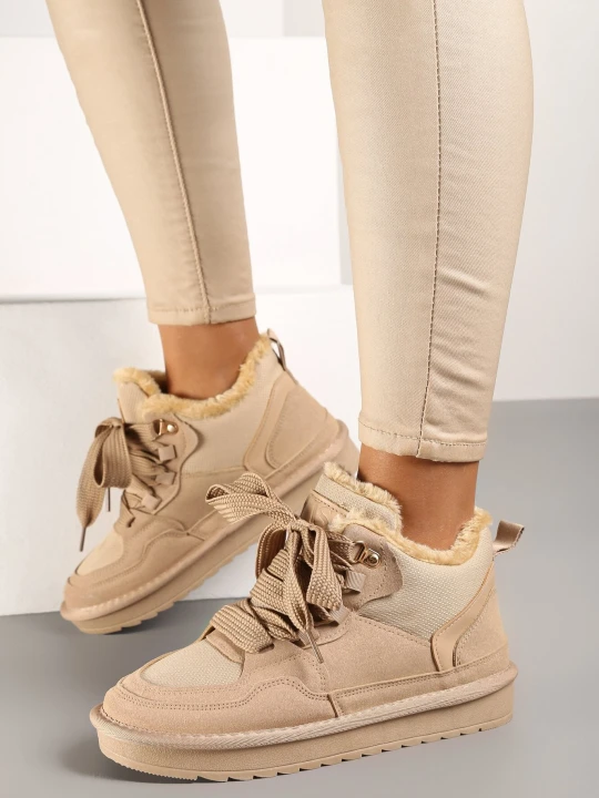 Zdjęcie produktu Ciemnobeżowe Sneakersy Vices w Stylu Śniegowców Ocieplane z Szerokim Sznurowaniem Rennith Beżowy